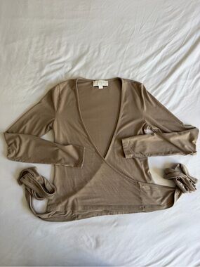 Sisterly Tribe Clay Brown Soft Ballet Wrap Long Sleeve Lightweight Yoga Top